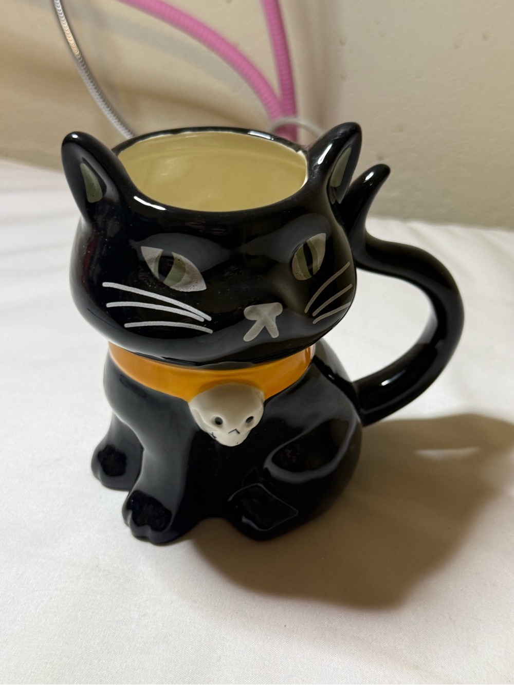 Black Cat Ceramic Mug with Orange Collar - Festive Holiday Decor